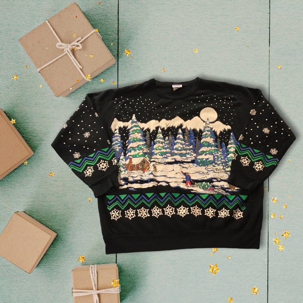 Vintage 80s Ugly Christmas Pullover Sweatshirt L